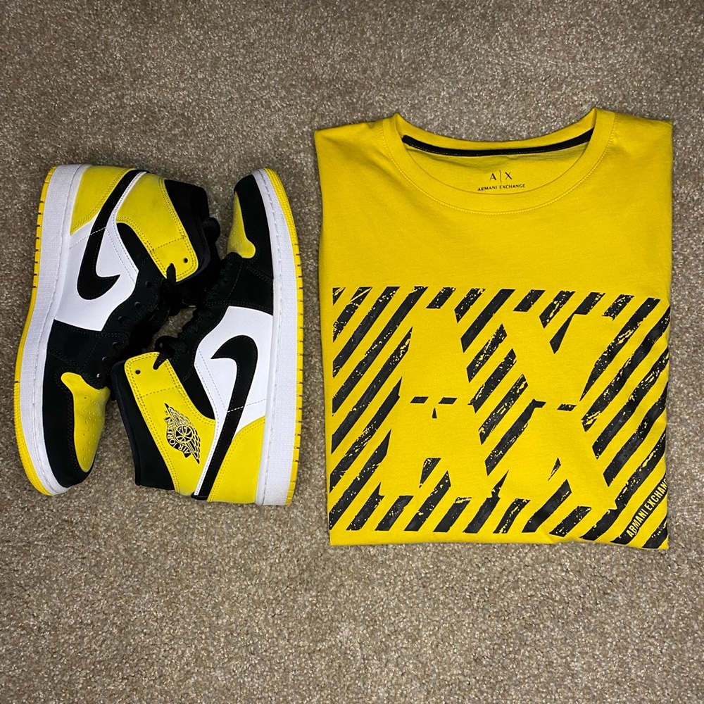 Bundle, Air Jordan mid 1s yellow toe with XL Armani exchange t shirt